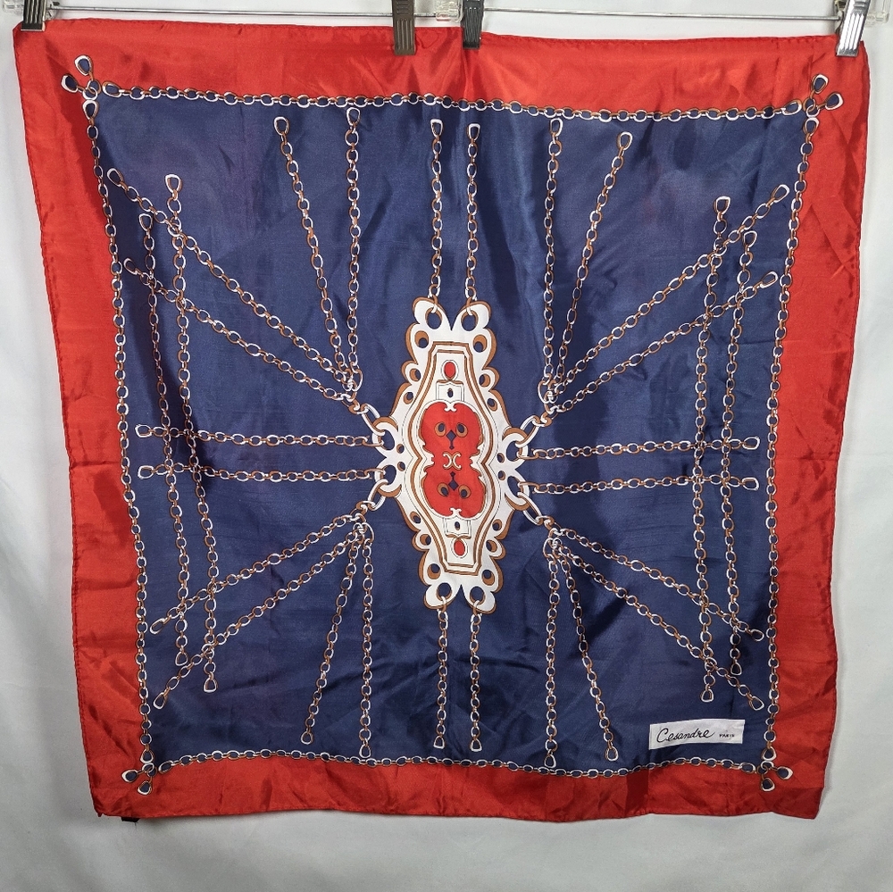 Cesandre Paris Vintage Silk-like Scarf Red And Blue
